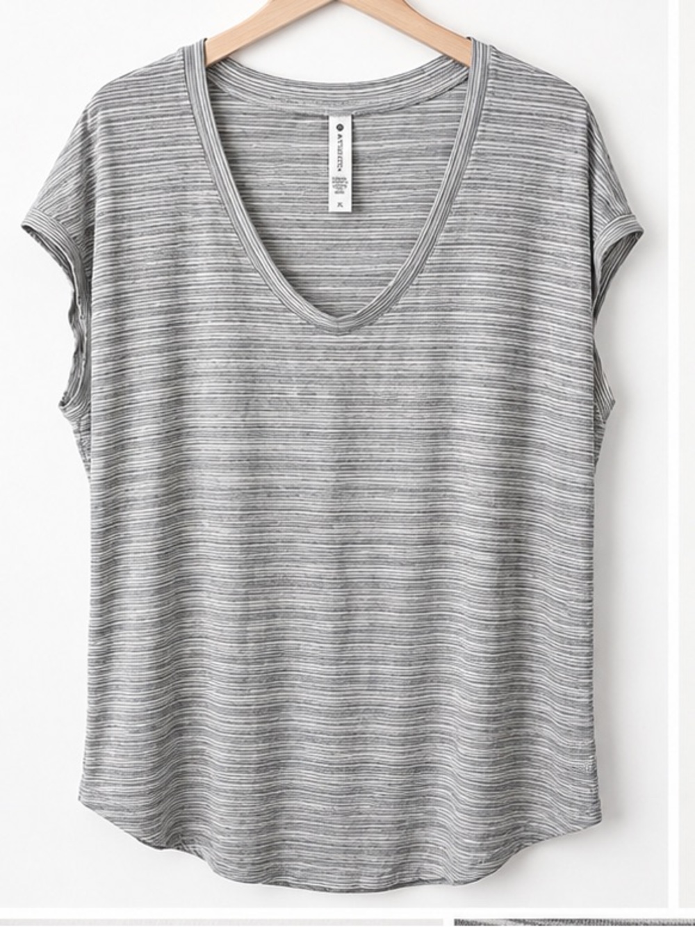 Athleta Gray Striped V-Neck Tank Top